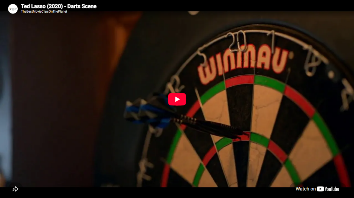 YouTube thumbnail for the darts scene in Ted Lasso Season 1 Episode 8.