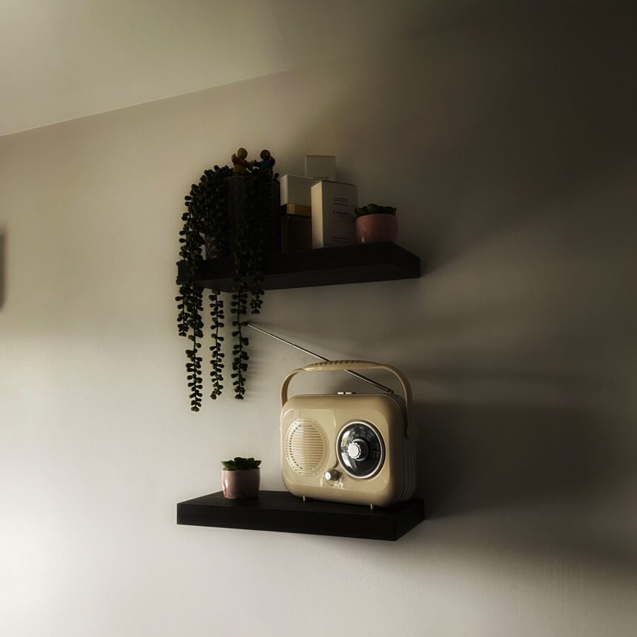 Radio on kitchen shelf